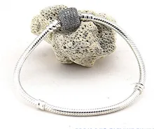 Compatible con la joyería europea de marca cilindro forma pulseras de plata con CZ 100% plata de ley 925 pulseras DIY venta al por mayor