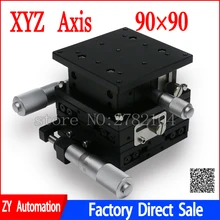 XYZ Eixo 3 90mm Linear Estágio de Corte Plataforma Rolamento Tuning 90*90mm XYZ90-LM Mesa Deslizante, LD90-LM2 cruz dupla ferroviário