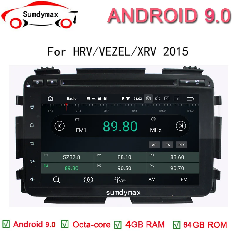 Perfect 4GB RAM 8" Octa Core 2 Din Android 9.0 Car PC DVD Player Fit For HONDA HRV XRV HR-V VEZEL 2015 with Radio Audio Bluetooth GPS 0