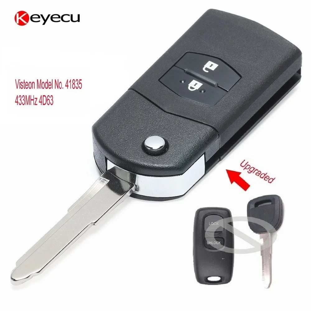 

Keyecu 2 Button 433MHz 4D63 Car Key Upgraded Flip Remote Key Fob for Mazda 2 3 6 323 626 MVP Visteon Model No. 41835