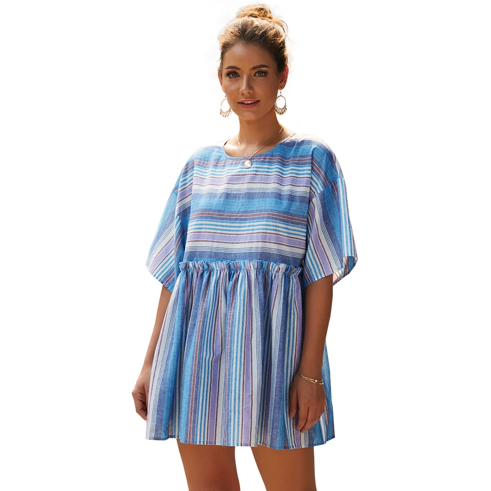 

Independently Designed 2019 Web Celebrity Striped Patchwork Round-neck Dress