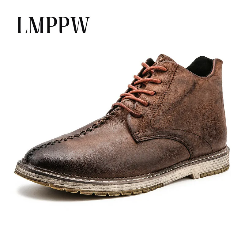 

British Vintage Men Boots Autumn Winter 2018 Pointed Pu Leather Martin Boots Fashion Big Size Casual Men Leather Boots Shoes 2A