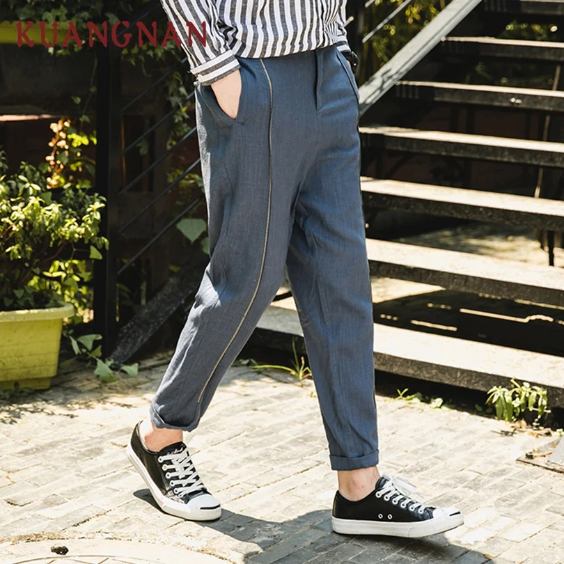 

KUANGNAN Linen Casual Pants Men Trousers Hip Hop Jogger Pants Men Sweatpants Japanese Joggers Streetwear Men Pants 2019 Spring