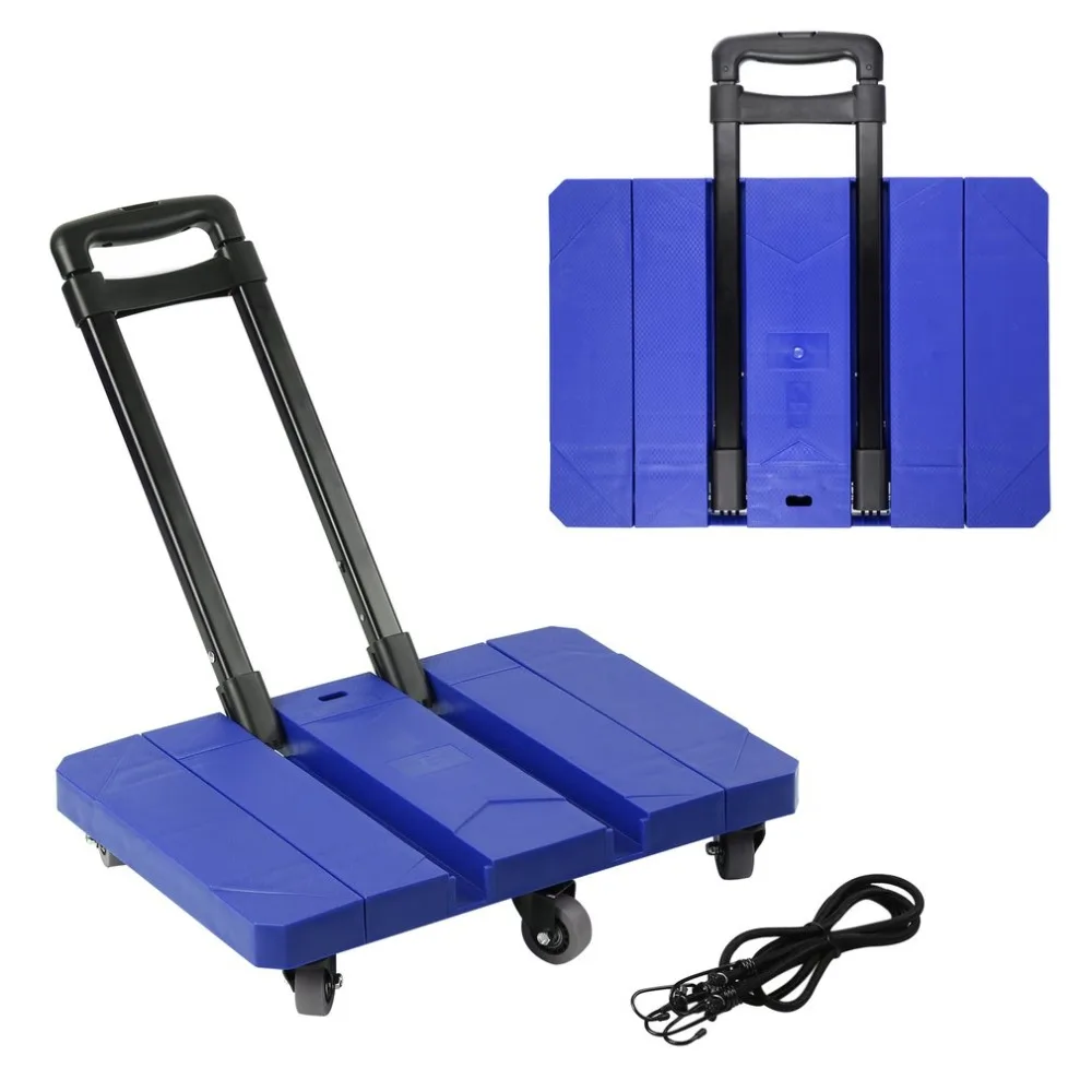 

Foldable Extendable Hand Truck Trolley 6-Universal-Wheel Flat Luggage Cart with Telescopic Stainless Steel Three-fold Handle