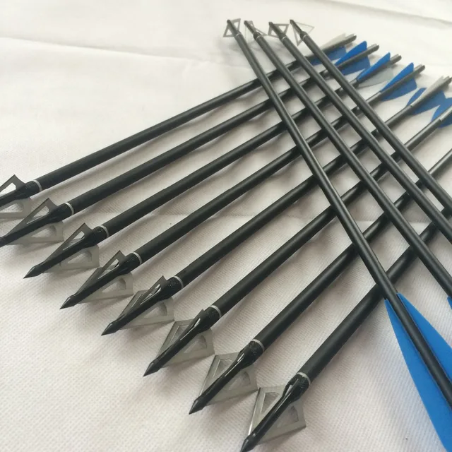 12PCS 8.8mm OD 17" Crossbow Arrows And 12PCS Broadheads Hunting Crossbow Bolts Arrows With Black