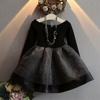 

2018 Spring Fashion Girl Princess Dress Party Wedding Dresses Kid Korean Black Shoulderles Long Sleeves Mesh Princess Dress 2-7Y