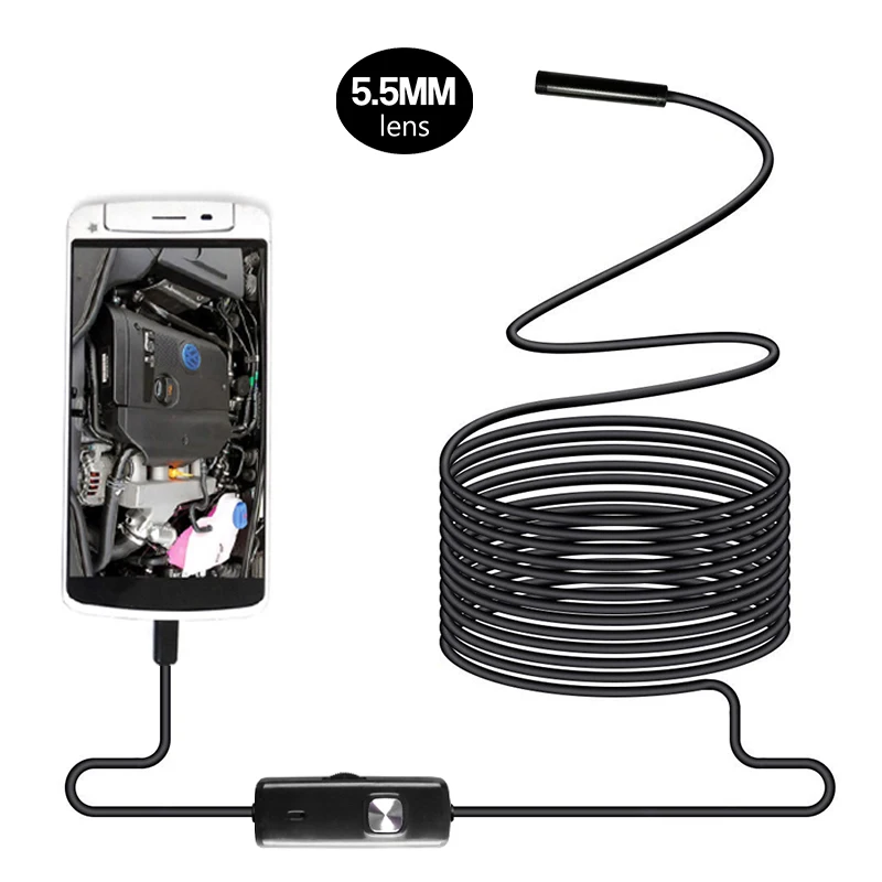 AN97 2in1 Android Endoscope 5.5mm Lens 6LED 1m/2m/3.5m/5m/ Soft Hard