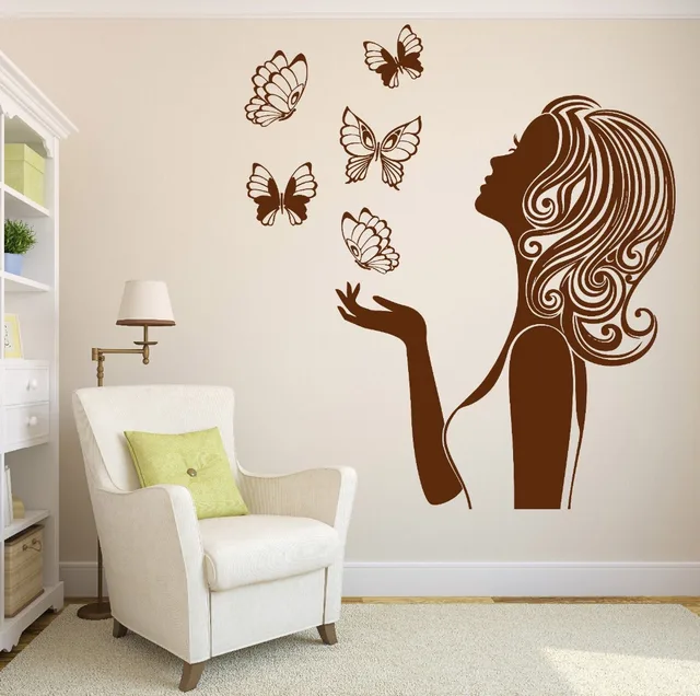New Design Butterflies Sexy Girl Silhouette Inspired Beauty Wall Sticker For Girls Room Decal Home Decor New Design Butterflies Sexy Girl Silhouette Inspired Beauty Wall Sticker For Girls Room Decal Home Decor