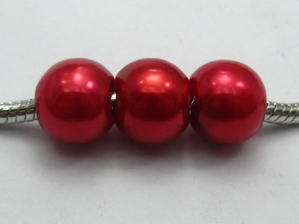 

100 Red Acrylic Pearl Round Beads 12mm(1/2")Fits Charm Bracelet