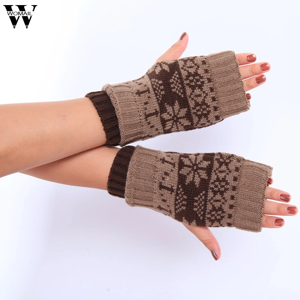 Winter Women Knitted Fingerless Gloves Soft Keep Warm Wrist Warmer