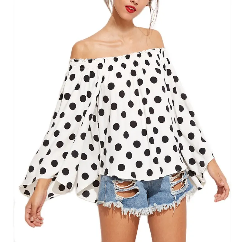 Off Shoulder Dot T-Shirts