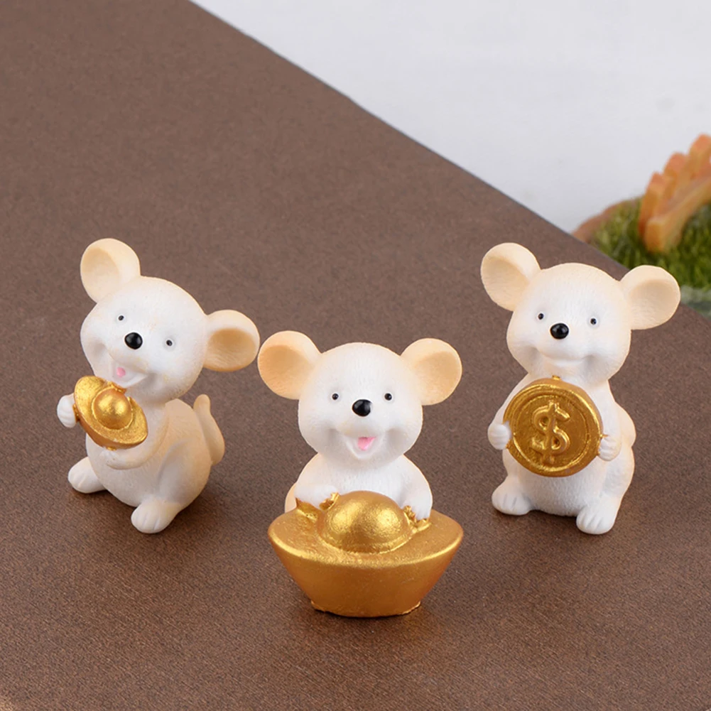 Mini Shengxiao Figurine Resin Decoration Crafts Ingot Gold Coin Lucky Rat Animal Figurines Statue DIY Garden Table Ornament
