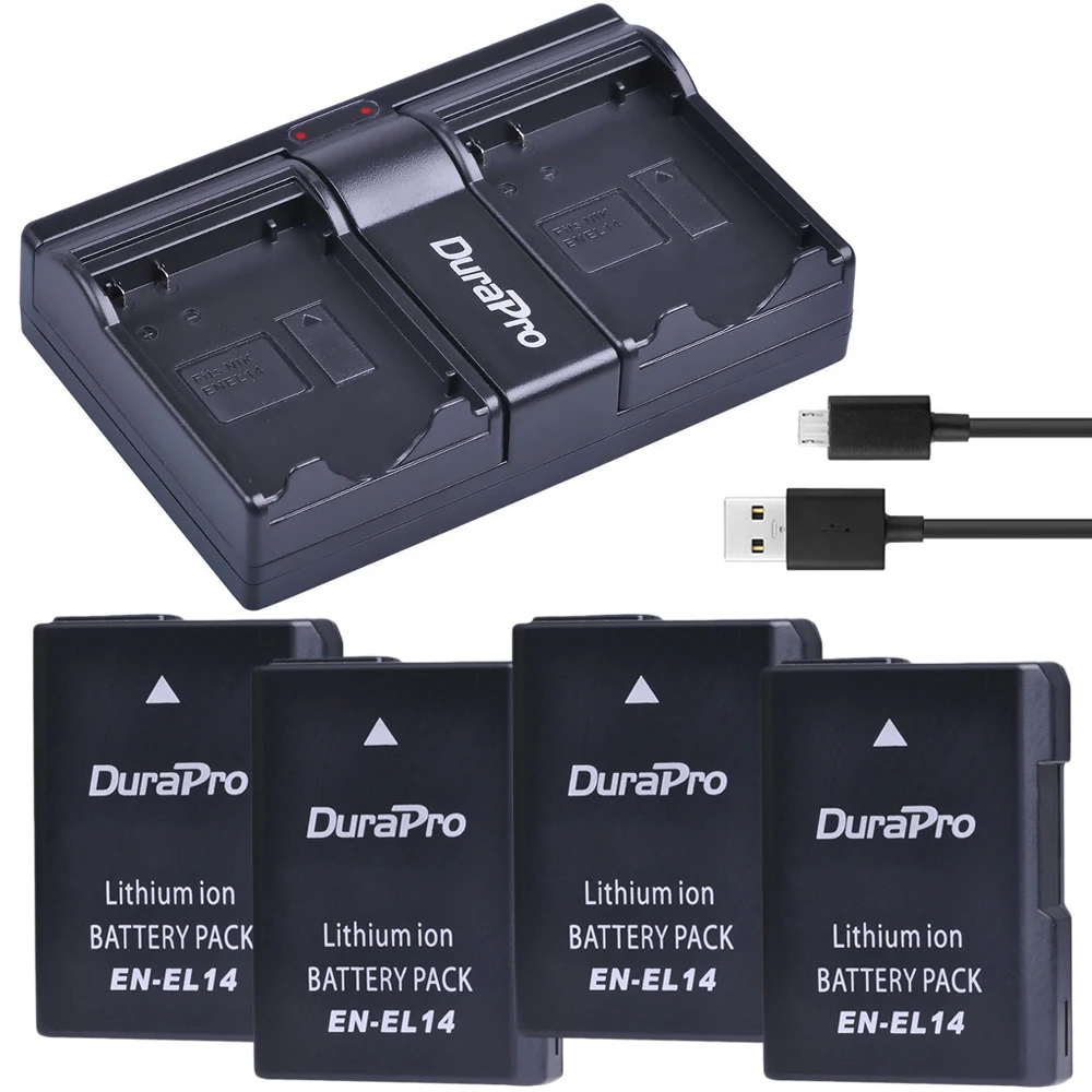 4pc 1200mAh EN EL14 EN EL14 EN EL14A Rechargeable Battery + Dual Charger For Nikon D5200 D3100