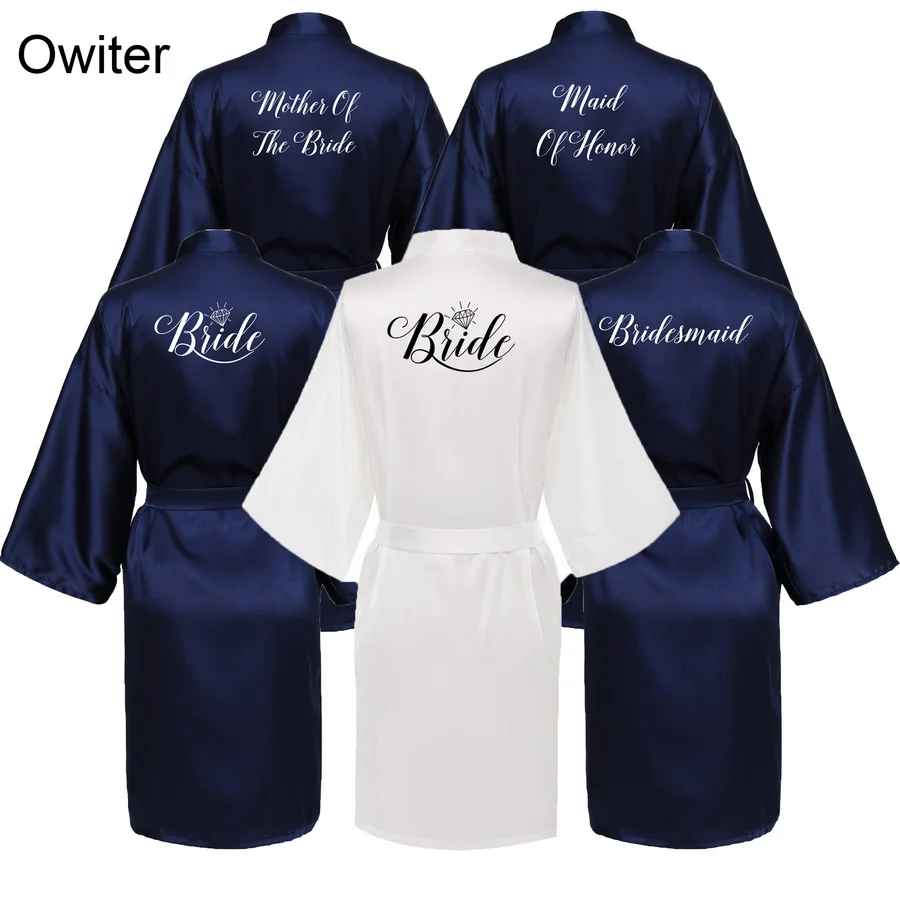 

Owiter Navy Blue Gown Satin Silk Robes Wedding Sexy Bath Robe Bride Bridesmaid Dressing Women Mother Party Gifts Nightgown Sleep