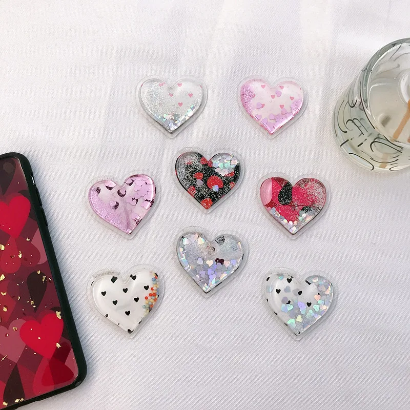 Cute Heart-shaped Liquid Glitter Mobile phone Holder stress reliever Squeeze soft pack Mount SmartPhone bracket for iPhone Redmi (1)