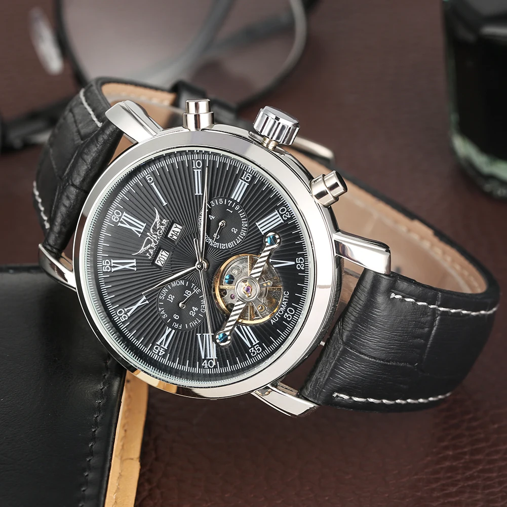 Роскошные Механические часы Tourbillon с автоматическим заводом черные кожаные