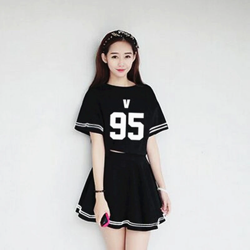 Kpop verão mulheres vestido de manga curta de duas peças camiseta feminina k  pop jin suga tops roupas vestidos k pop branco vestido preto doce|Vestidos|  - AliExpress