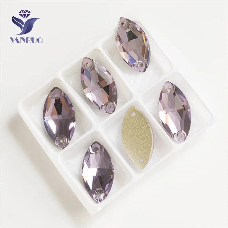 

YANRUO 3223 All Sizes Violet Navette Sewing Stones Sew On Glass Strass Flat Back Crystal Horse Eye Rhinestone