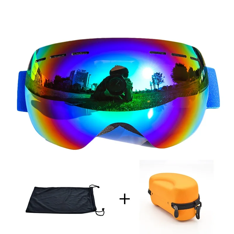 EYTOCOR двухслойные поликарбонатные линзы лыжные очки противотуманные зимние спортивные сноубордические очки для лыжников очки для сноубординга - Цвет: Синий