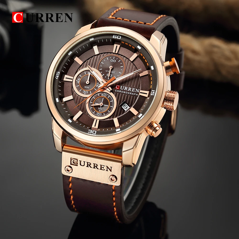 CURREN Luxury Brand Men Analog Digital Leather Sports Watches Men's Army Military Watch Man Quartz Clock Relogio Masculino Gold