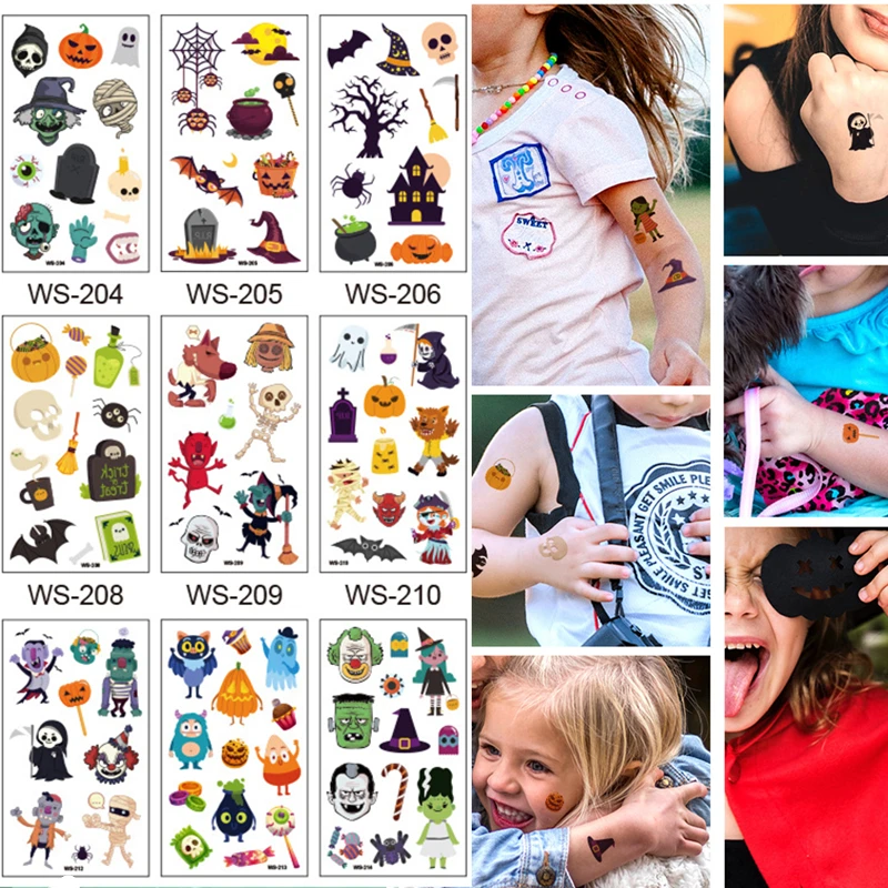 

11Pcs Halloween Series of Super-fire CartoonTattoo Stickers Horrible Pumpkin Head Design Suitable for Boys and Girls Tattoo,Q