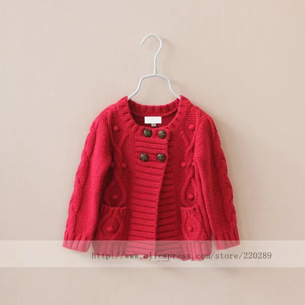 Y8307-55 свитер для девочек, однотонный Повседневный свитер с круглым вырезом и четырьмя пуговицами для девочек, красный кардиган для девочек, Детский свитер - Цвет: Красный