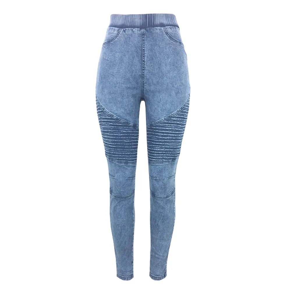 TCJULY высокие уличные гофрированные женские джинсы брюки обтягивающие пуш-ап ковбойские женские большого размера узкие Стрейчевые повседневные джинсовые узкие брюки - Цвет: Light Blue