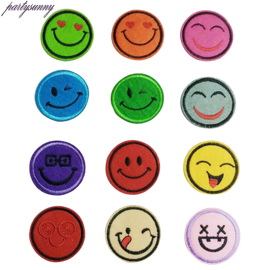 

PF 12pcs/lot Mix Smiling Face Patches Ironing Sewing Embroidery Patch Badge for Clothes Dress Diy Applique Stripes Sticker TB140