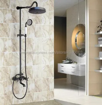

Black Oil Rubbed Bronze Bathroom Rain Shower Faucet Set+ Hand Shower + Tub Spout Dual Cross Handles Wall Mounted Krs668