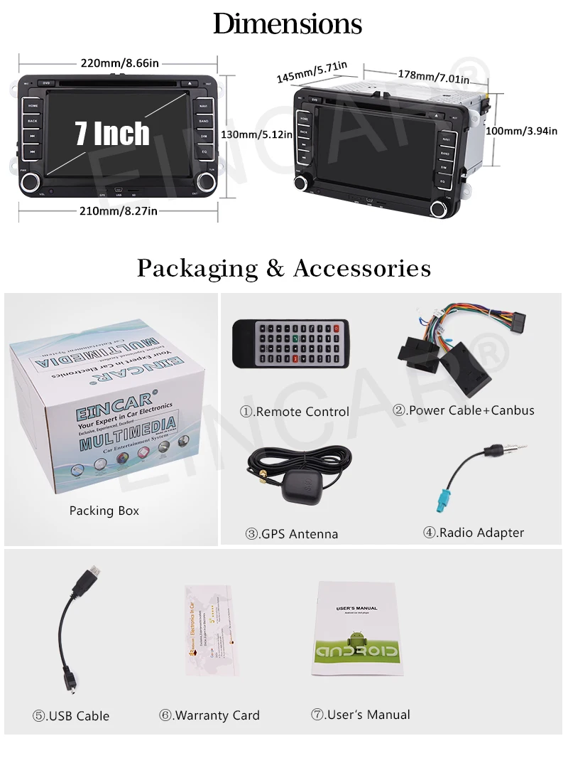Excellent GPS Navigation 7" Android 6.0 Car Stereo CD DVD Player Radio WiFi 3G USB for VW 8
