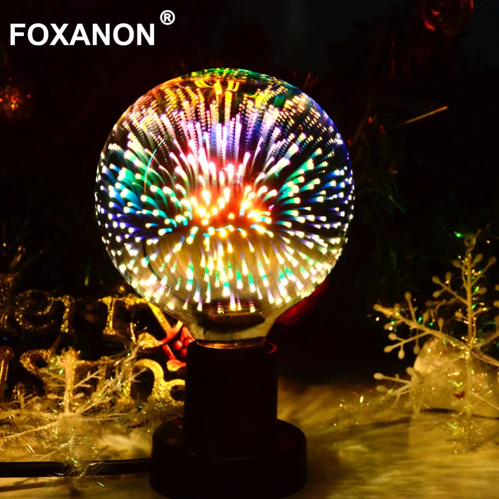 

New Year Decor Led Light Bulb 3D Decoration E27 110V 220V ST64 G95 Silver Lamp Glass Filament Night light Bombilla Ampoule Retro