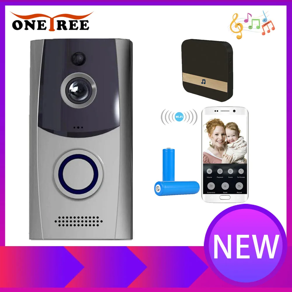 

Onetree Waterproof Video Intercom 720P HD Wireless WiFi Video Doorbell PIR Camera Night Vision Two-Way Audio Battery Doorbell