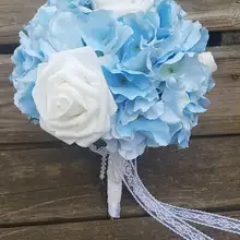Голубой букет невесты гортензии с белыми розами и Первоначальное очарование шелковые свадебные цветы для невесты вечерние синий Капри букет |