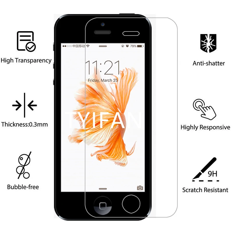 2 шт закаленное стекло для apple iphone se 5 5s 5c s c e Защитное экрана протектор i phone