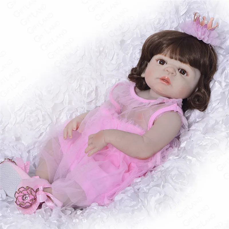 23 дюймов Reborn Baby Doll Мягкие силиконовые новорожденных куклы кукла младенец кровать