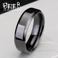 Beier 316L Stainless Steel ring New Brand Men's Pure Black Simple Ring Cool Wedding Ring Plated Fashion Jewelry LLBR-R008R