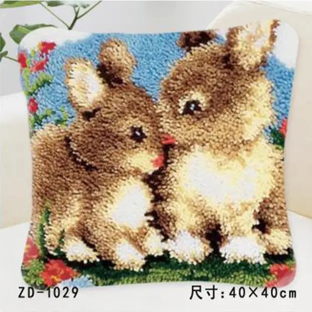 

Pillow "do it yourself" method needlework kit latch hook cartoonTwo rabbits rug kit Unfinshed / embroidered carpet pattern