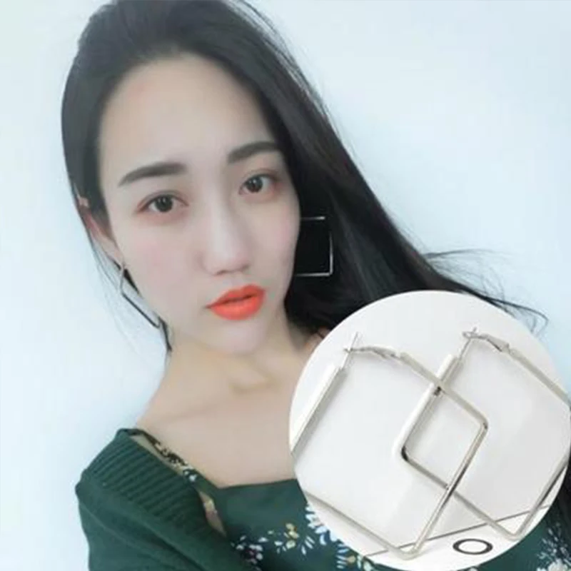 

Hyperbole Big Square Circle Hoop Earrings for Women Personality Exaggerated Square Earrings Simple Geometric Party Jewelry