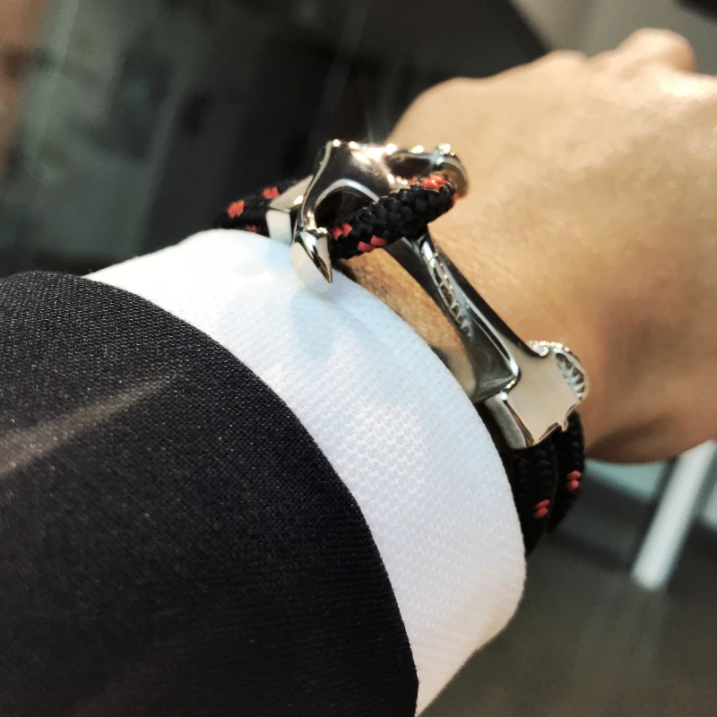 

Mcllroy bracelet men/anchor/leather/bangle men charm handmade stainless steel rope chain bracelet homme mens jewelry Valentine