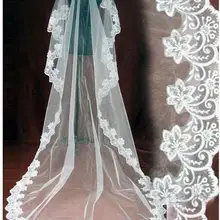 Один слой свадебная вуаль цвета слоновой кости кружева 3 метра, длинная вуаль