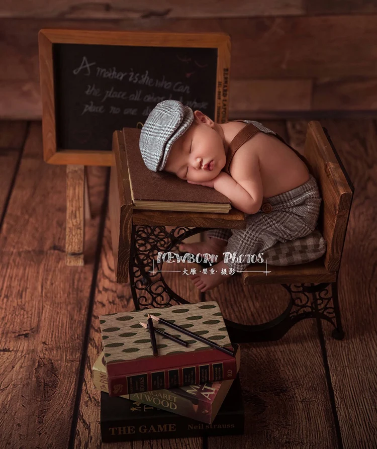 Sharelysheep Mini Wooden Desk Table Newborn Baby Photography Props Baby Photo Shoot Studio Posing Basket 