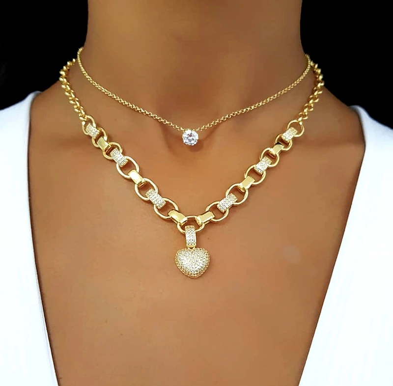Роскошное ожерелье с кулоном в форме сердца из кубического циркония для женщин золотого цвета, высококачественное ожерелье с цепочкой, блестящее ювелирное изделие