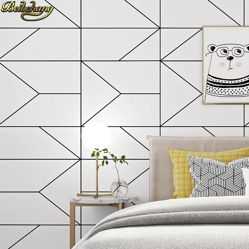 beibehang Nordic style black white plaid wallpaper modern minimalist tea shop clothing store white wallpaper 3D home improvement