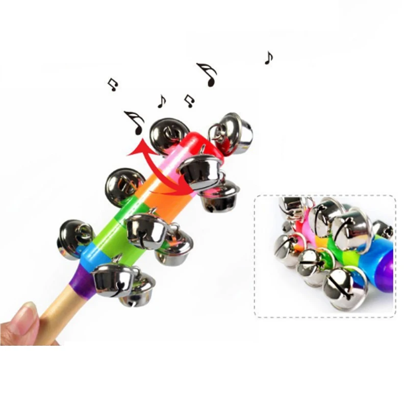 

Infant 18cm Hand Holder Bells Baby Rattle Rainbow Wooden Baby Toy Shaker Bell Ring Toy Gift for Baby Boy Girl Christmas