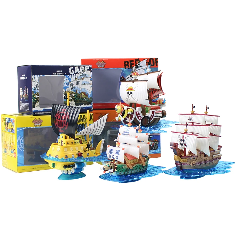 

One Piece Figure Straw Hat Thousand Sunny Shanks Red Force Heart Pirates Polar Tang Submarine Pirate Ship Marine Garp Model Toys