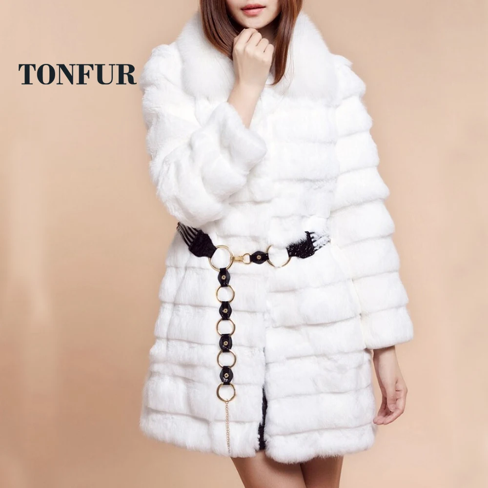 

Luxury Big Real Fox Fur Collar Long Coat Stripe Nature Pure Genuine Rabbit Fur Jacket Factory Outlet Wholesale OEM Fur FP963
