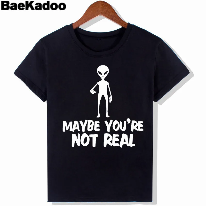 

BAEKADOO MAYBE YOU ARE NOT REAY Print Summer Style Black T-shirts Women Short Sleeves Cotton Tee