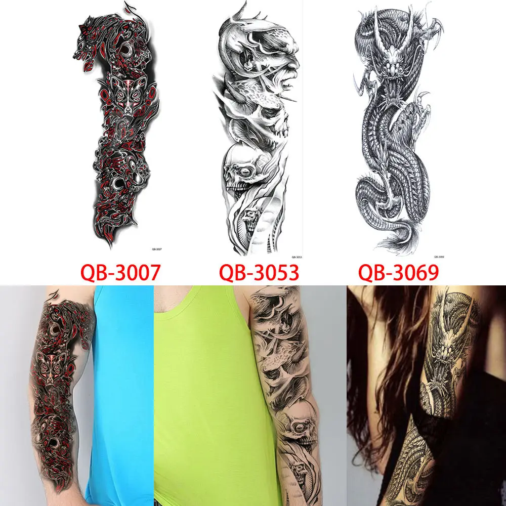 Glaryyears 3 листа полная рука стикер татуировки часы в форме черепа дизайн переводной воды временный боди-арт большие наклейки с поддельными татуировками QB-3040 - Цвет: Set QB30