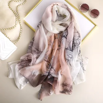 

Women Long Silk Scarf Shawls Print Beach Pashmina Foulard Hijab Sunscreen Shawls Wraps Lady Warm Scarves