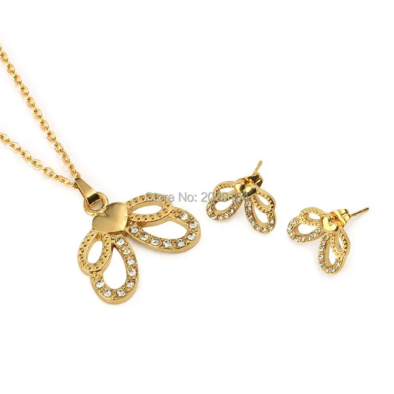 Fashion Gold Necklace Earring For Women Charm Jewelry Sets For Party Stainless Steel Choker Necklace Beautiful Pendant